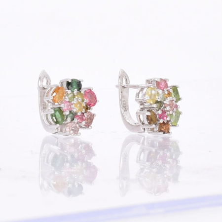 Cercei de argint cu turmalina multicolor, floral [4]