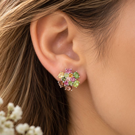 Cercei de argint cu turmalina multicolor, floral [1]