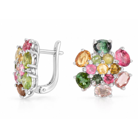 Cercei de argint cu turmalina multicolor, floral
