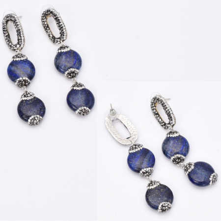 Cercei de argint eleganti cu lapis lazuli, hematit si CZ [2]