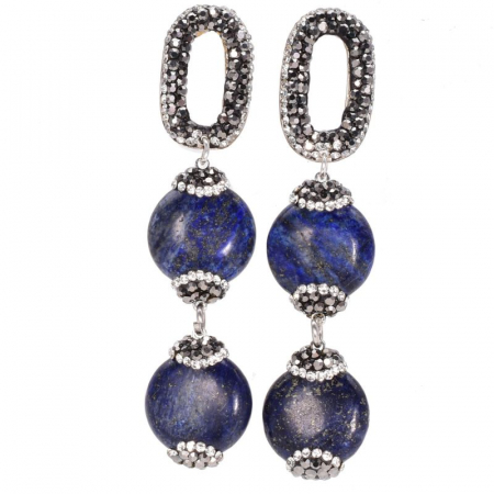 Bijuterii lapis lazuli - Cercei de argint eleganti cu lapis lazuli, hematit si CZ