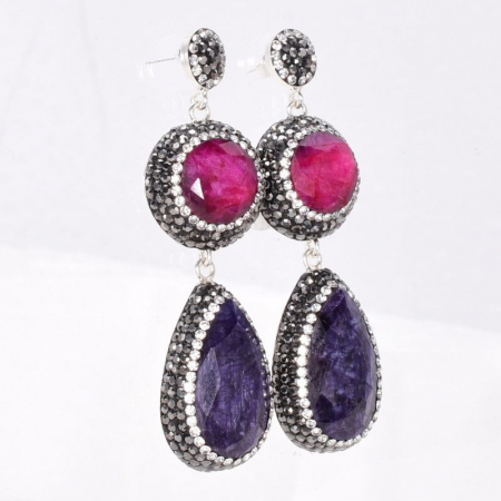 Cercei de argint cu rubin, safir, hematit si CZ [2]