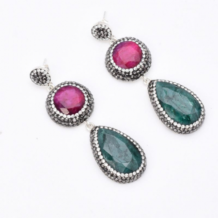 Cercei de argint cu rubin, smarald, hematit si CZ [2]