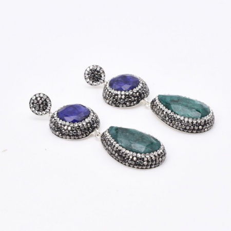 Cercei de argint cu safir, smarald, hematit si CZ [1]