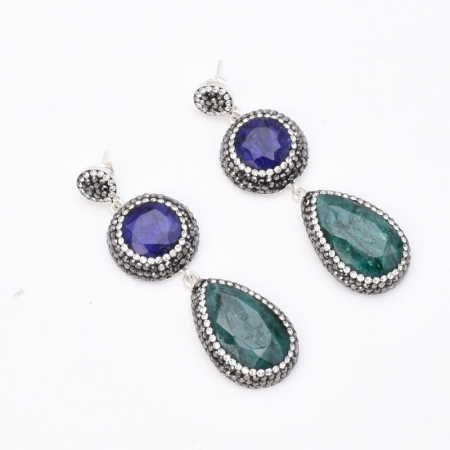 Cercei de argint cu safir, smarald, hematit si CZ [3]