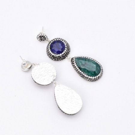 Cercei de argint cu safir, smarald, hematit si CZ [4]