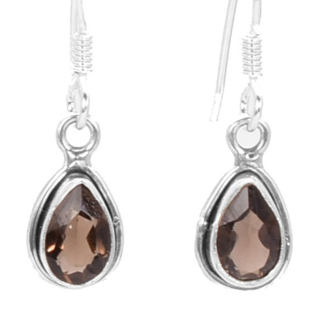 Cercei de argint lungi cu cuart fumuriu para, fatetat