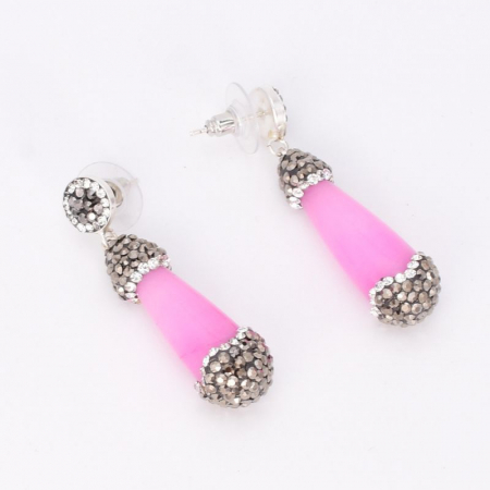 Cercei din argint cu agat roz, hematit si CZ [1]