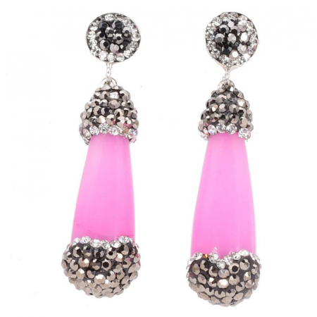 Cercei din argint cu agat roz, hematit si CZ [0]