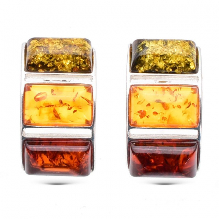 Cercei din argint cu chihlimbar multicolor dreptunghiulari [0]