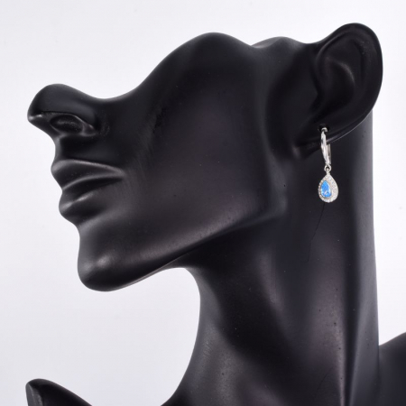 Cercei lungi argint cu tortita si CZ albastru lacrima [1]