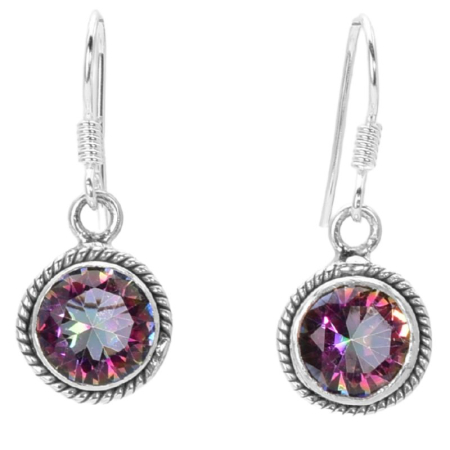 Cercei lungi cu topaz mistic din argint, funie rasucita