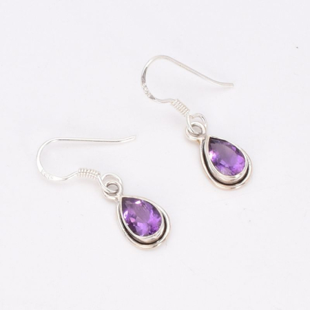 Cercei lungi de argint cu ametist para, fatetat [3]