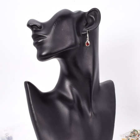 Cercei lungi de argint cu granat para, fatetat [1]