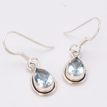 Cercei lungi de argint cu topaz albastru para, fatetat [3]