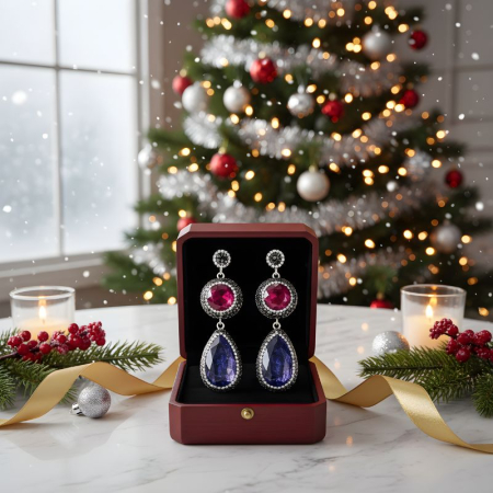 Cercei de argint cu rubin, safir, hematit si CZ [2]