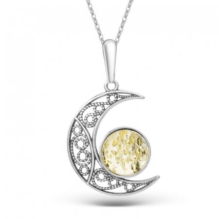 Pandantiv argint chihlimbar galben Fazele Lunii [0]