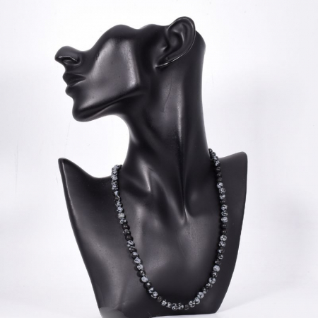 Colier argint cu obsidian fulg de nea 6 mm [1]