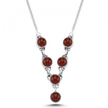 Colier argint cu pietre agat rosu translucid [0]