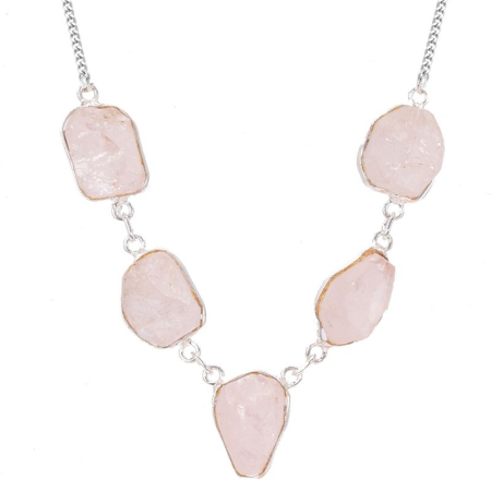 Colier cu cuart roz brut din argint Soaptele Iubirii