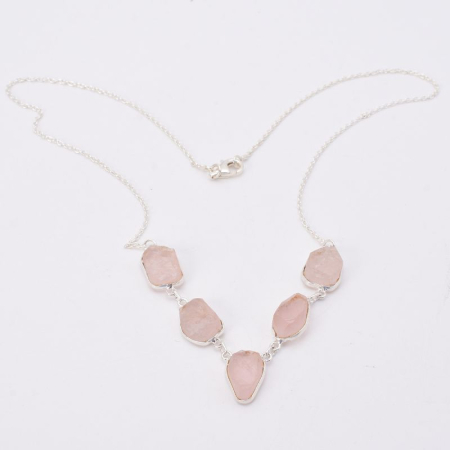 Colier cu cuart roz brut din argint Soaptele Iubirii [2]