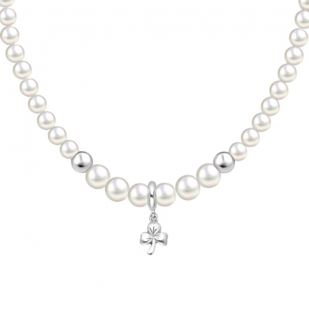 Colier cu perle de cultura Trifoi cu ornamente din argint