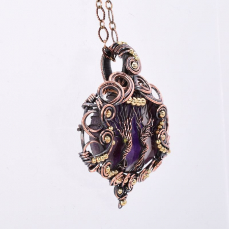 Pandantiv cupru cu ametist chevron Copacul Vietii [4]