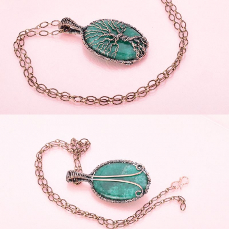 Colier cupru cu jad verde oval Copacul Vietii [4]