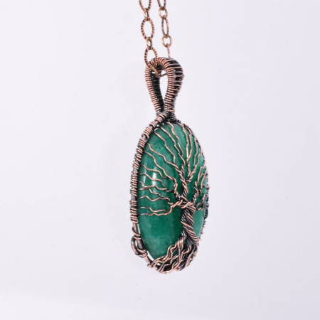 Colier cupru cu jad verde oval Copacul Vietii [2]
