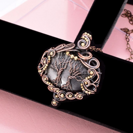Colier cupru cu obsidian Copacul Vietii [3]