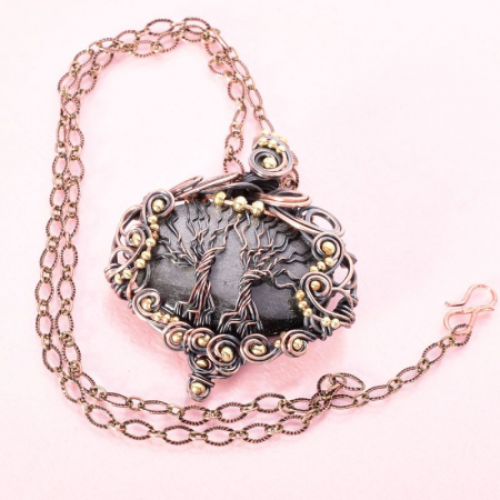 Colier cupru cu obsidian Copacul Vietii [2]