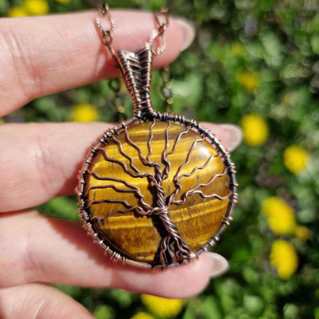 Colier cupru cu ochi de tigru rotund Copacul Vietii [3]