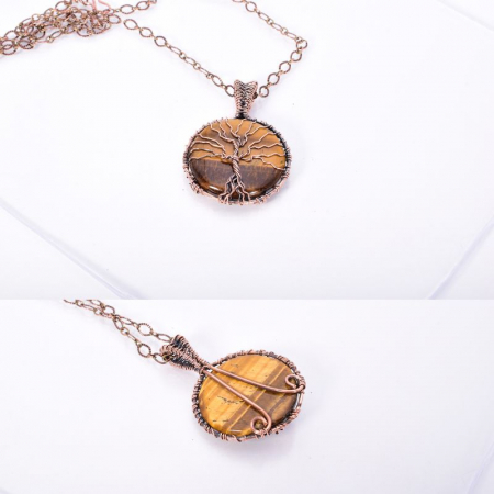 Colier cupru cu ochi de tigru rotund Copacul Vietii [2]