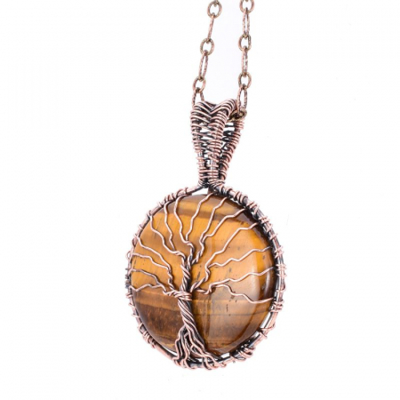 Colier cupru cu ochi de tigru rotund Copacul Vietii [5]