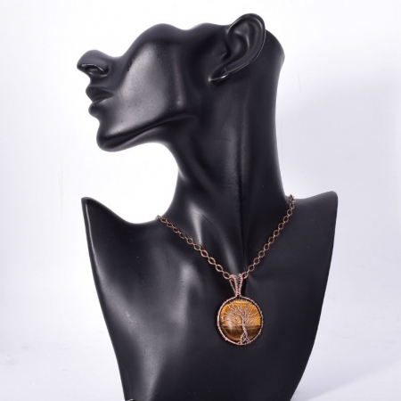 Colier cupru cu ochi de tigru rotund Copacul Vietii [1]