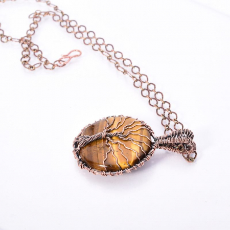 Colier cupru cu ochi de tigru rotund Copacul Vietii [4]