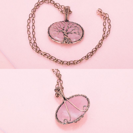 colier cupru oval cuart roz Copacul Vietii [4]