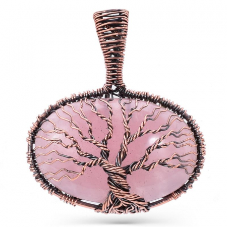 colier cupru oval cuart roz Copacul Vietii [0]