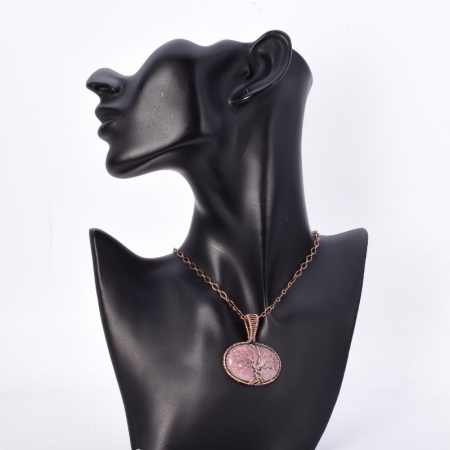 colier cupru oval cuart roz Copacul Vietii [2]