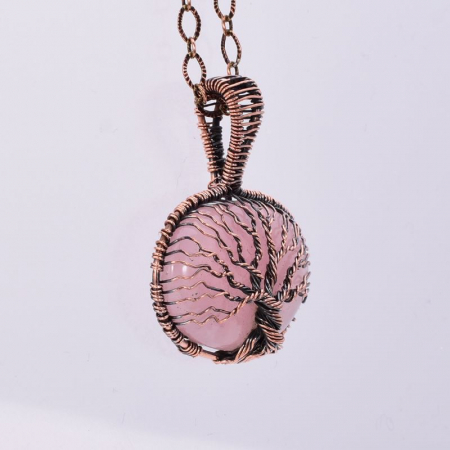 colier cupru oval cuart roz Copacul Vietii [1]