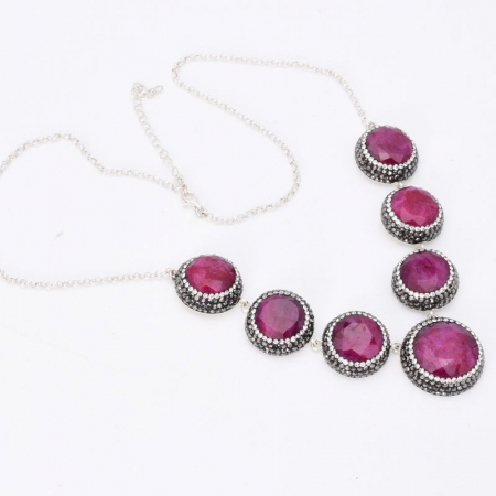 Colier de argint cu rubin natural rotund, hematit, CZ [2]