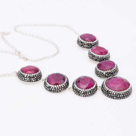 Colier de argint cu rubin natural rotund, hematit, CZ [3]