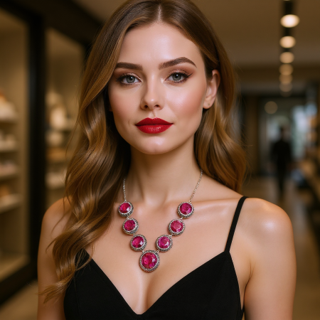 Colier de argint cu rubin natural rotund, hematit, CZ [1]