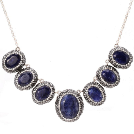 Bijuterii pietre semipretioase - Colier din argint cu safir, hematit si CZ Regina Anatoliei