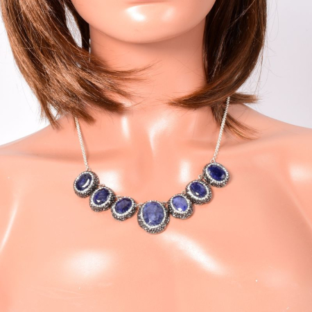 Colier din argint cu safir, hematit si CZ Regina Anatoliei [1]