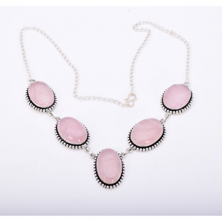 Colier din argint cu cuart roz, handmade in India [3]