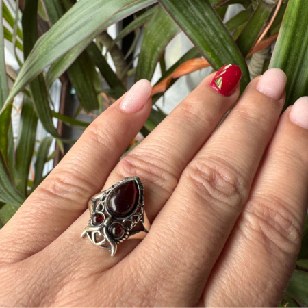 Inel argint ajustabil cu chihlimbar Bufnita [2]