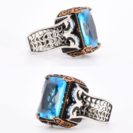 Inel barbatesc din argint cu topaz albastru, stil vintage, 62-63 [1]