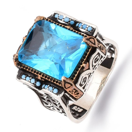 Inele argint barbati - Inel barbatesc din argint cu topaz albastru, stil vintage, 62-63