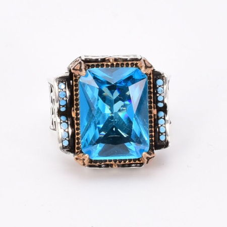 Inel barbatesc din argint cu topaz albastru, stil vintage, 62-63 [2]
